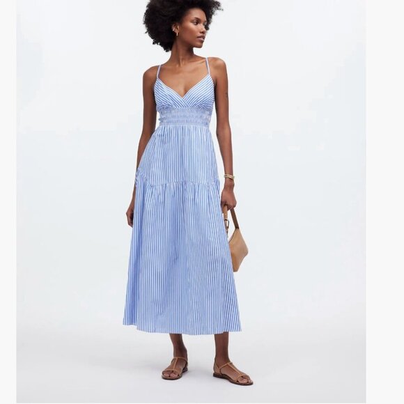 Madewell Womens Size 12 Empire-Waist Tiered Maxi Dress in Stripe Coastal Boho - Picture 1 of 11